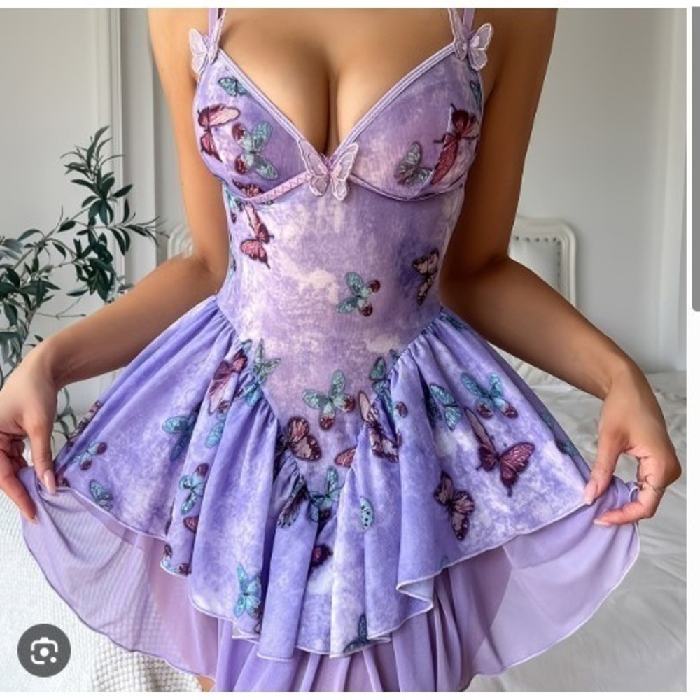 Coquette Fairycore Negligee Babydoll Lingerie Stretch Purple Size XL Whimsical